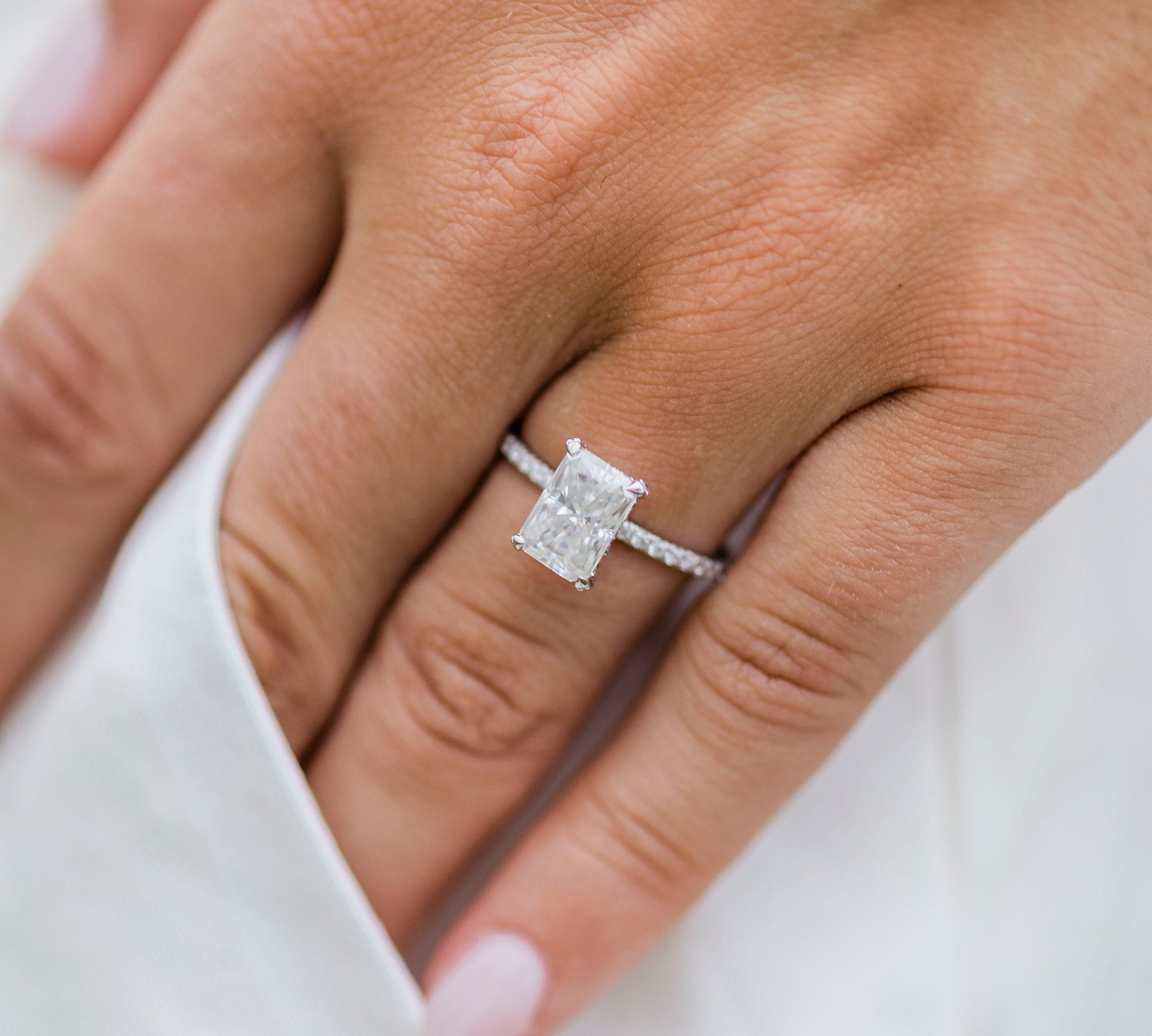 2.0 CT Radiant Solitaire & Pave Moissanite Engagement Ring 3