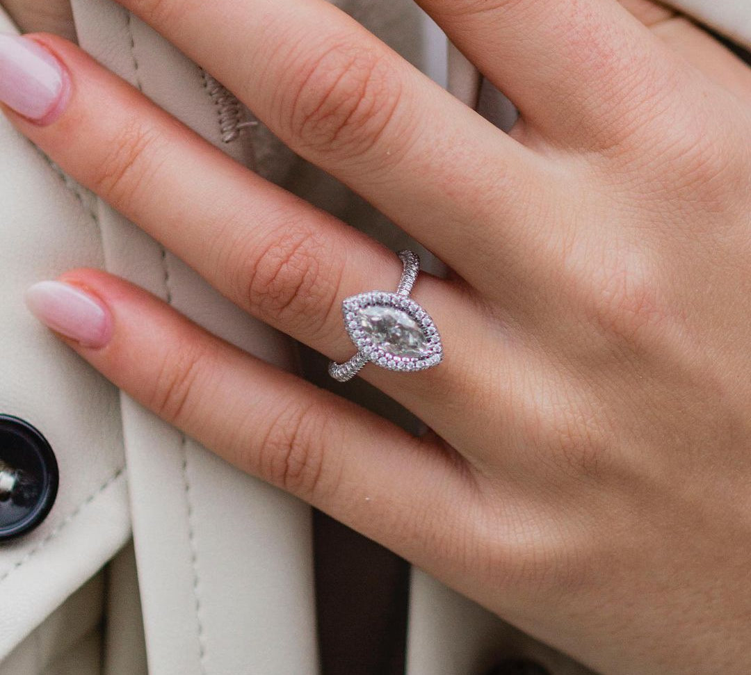 2.0 CT Marquise Halo Moissanite Engagement Ring 1