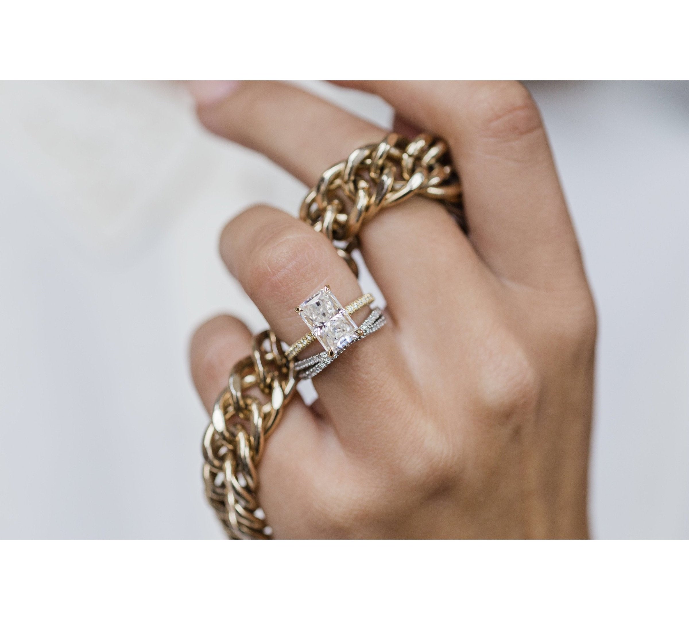 3.0 CT Radiant Solitaire Hidden Halo & Pave Moissanite Engagement Ring 3