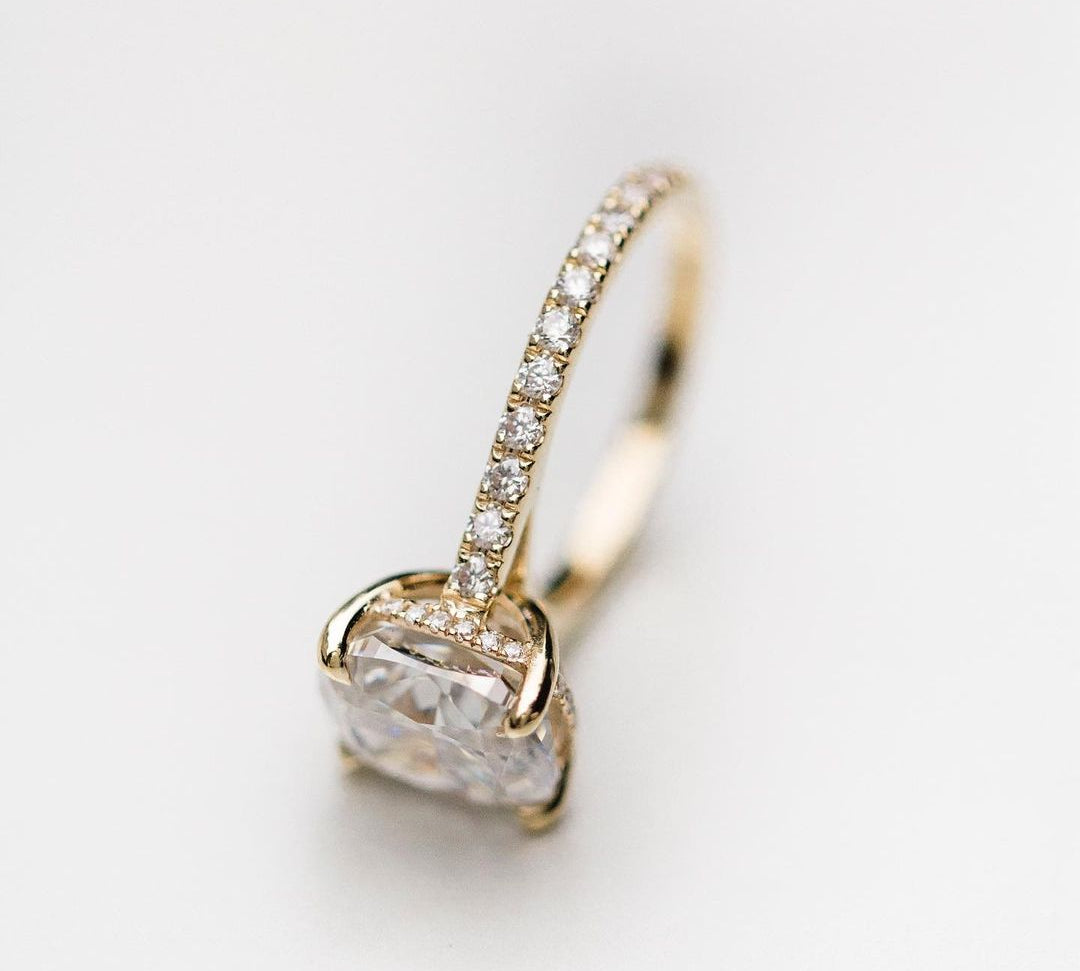 4.65 CT Cushion Solitaire Pave Moissanite Engagement Ring 3