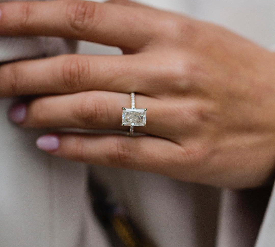 3.55 CT Radiant Hidden Halo  Moissanite Engagement Ring 1