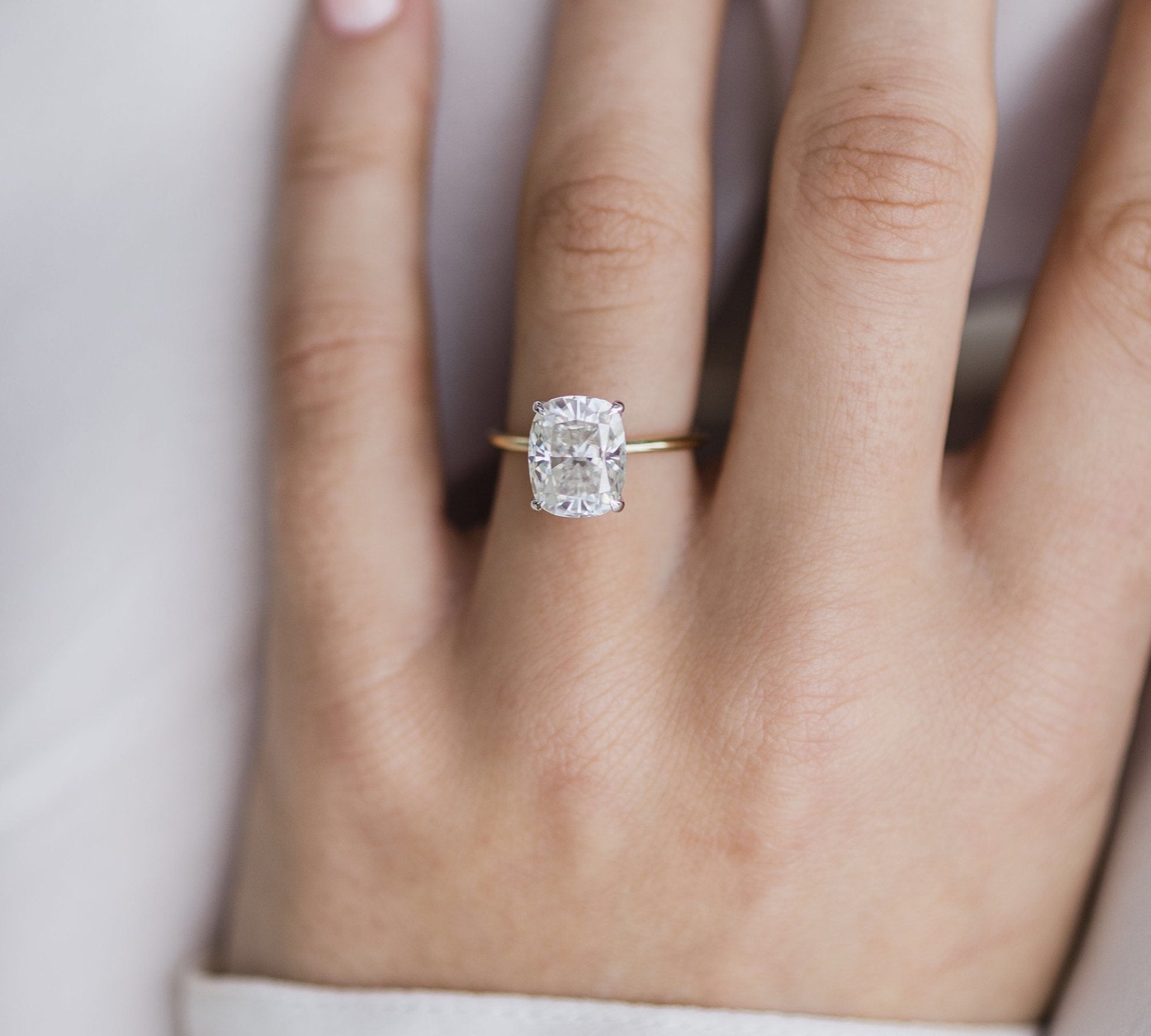 3.20 CT Elongated Cushion Solitaire Hidden Halo Moissanite Engagement Ring 1