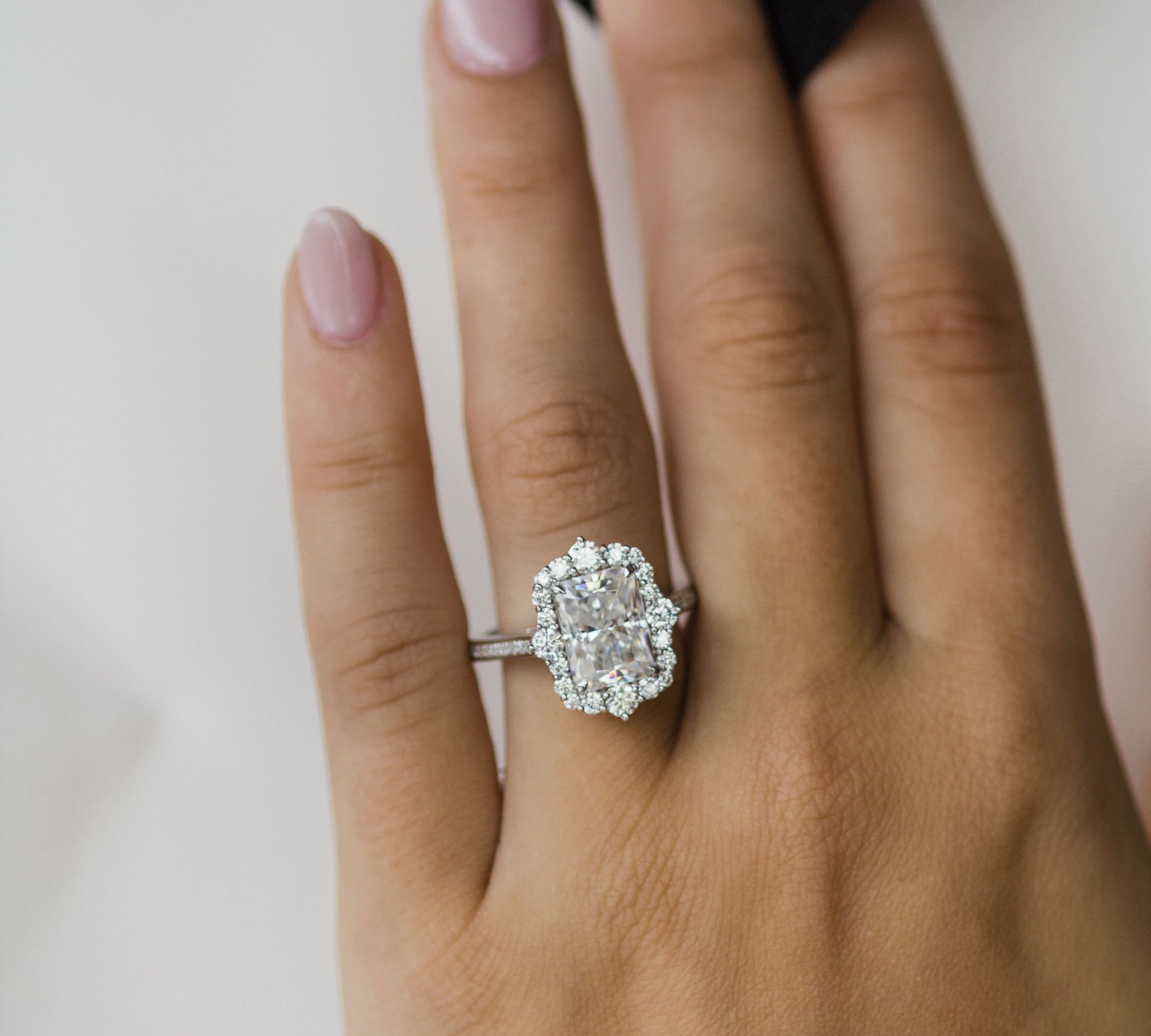 3.40 CT Radiant Cluster Halo Moissanite Engagement Ring 3