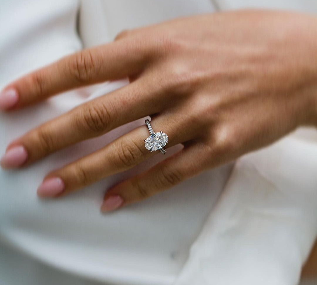 3.50 CT Oval Solitaire Hidden Halo Moissanite Engagement Ring 3