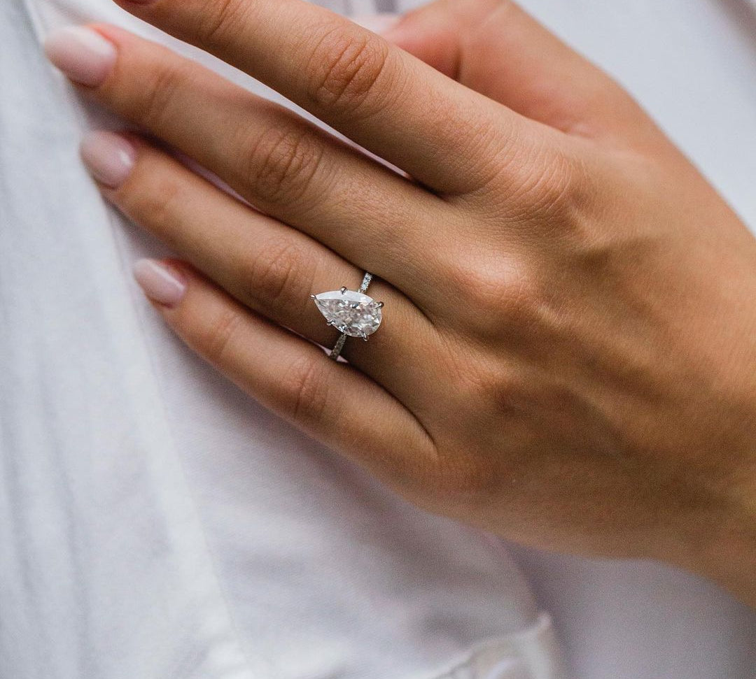 4.10 CT Pear Solitaire Pave Moissanite Engagement Ring 3