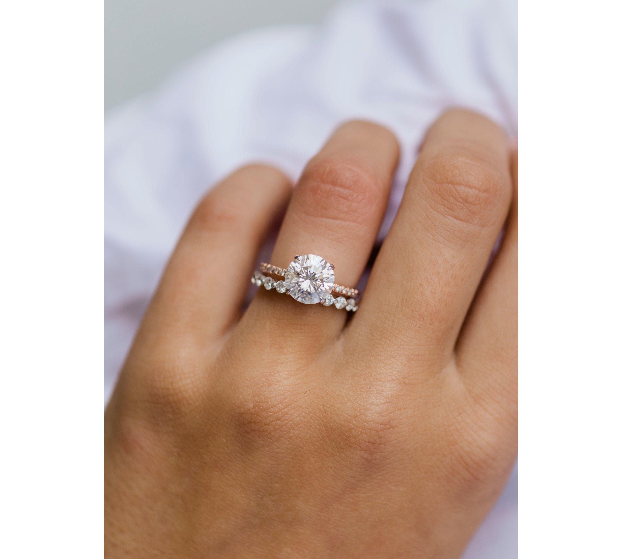 2.10 CT Round Solitaire Hidden Halo & Pave Moissanite Engagement Ring 1