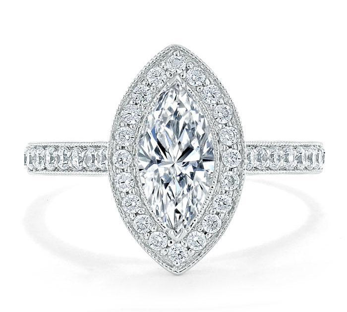 1.0 CT Marquise Cut Halo Moissanite Engagement Ring With Pave Setting 1