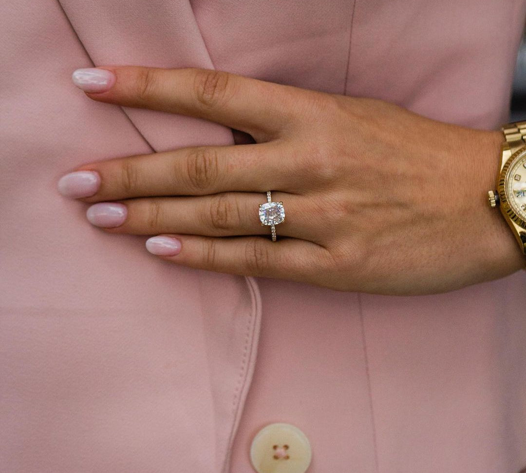 2.80 CT Cushion Solitaire Hidden Halo Moissanite Engagement Ring 3