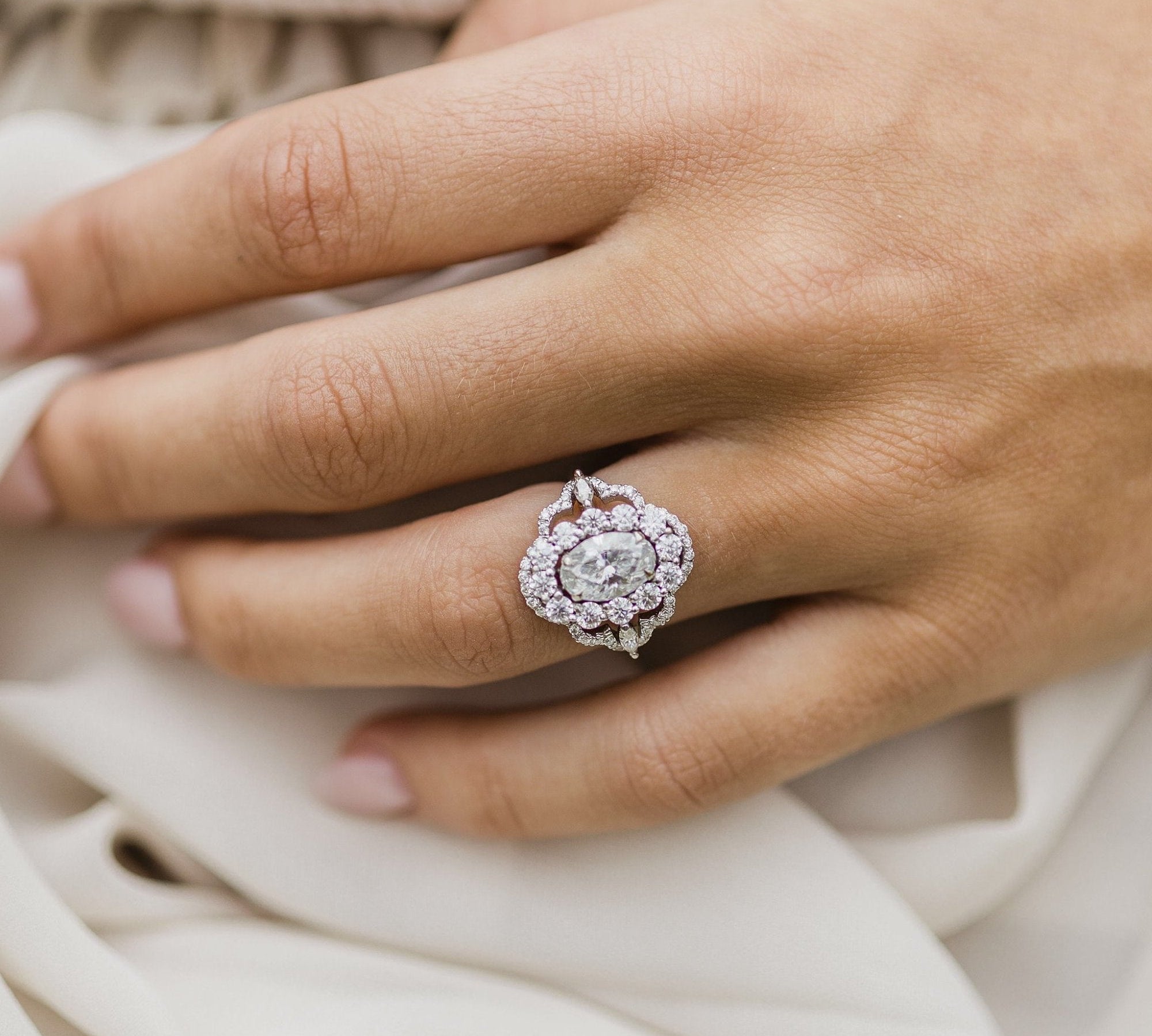 1.85 CT Oval Art Deco Halo Moissanite Engagement Ring 1