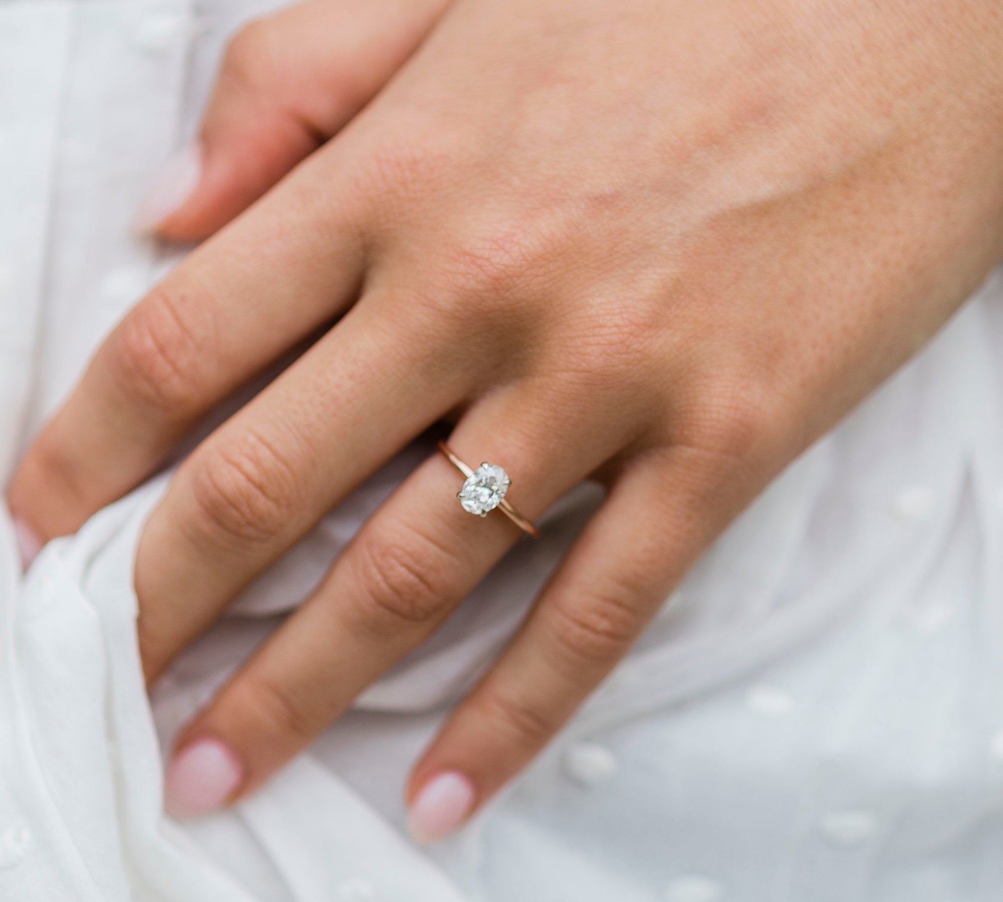 1.33 CT Oval Cut Solitaire Hidden Halo Moissanite Engagement Ring 1