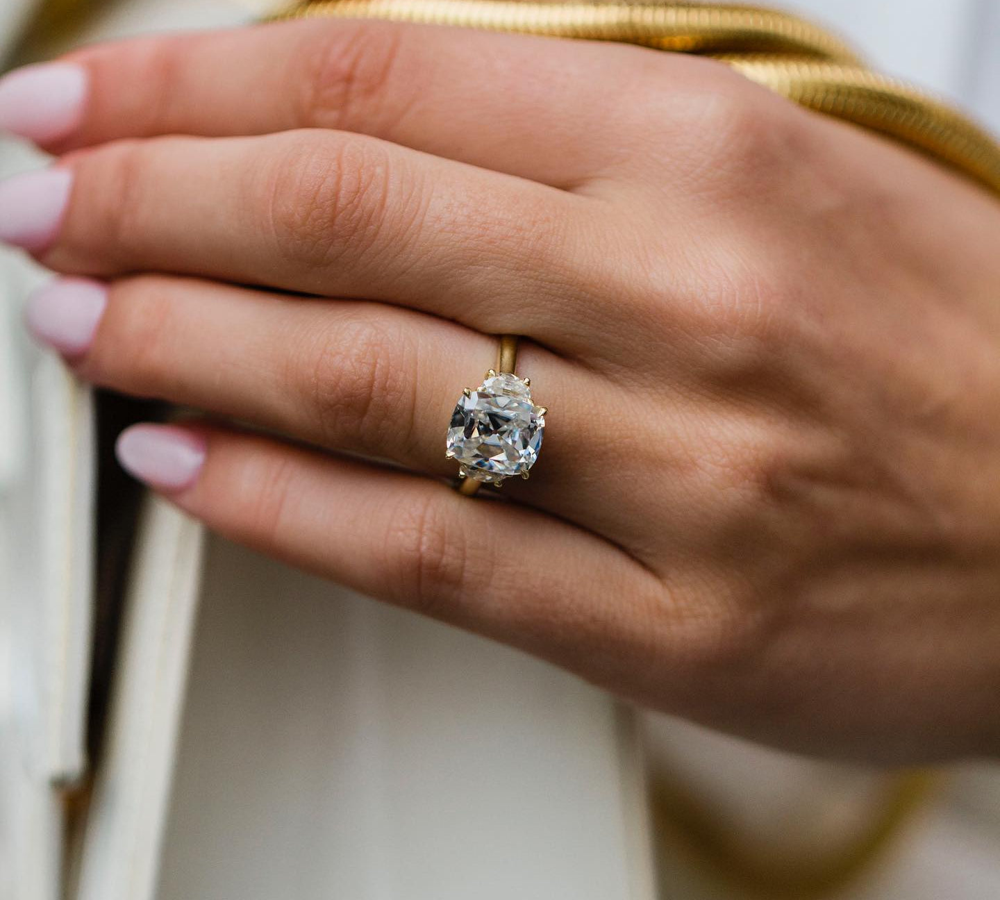 3.50 CT Old Mine Cushion Three Stone Moissanite Engagement Ring 1