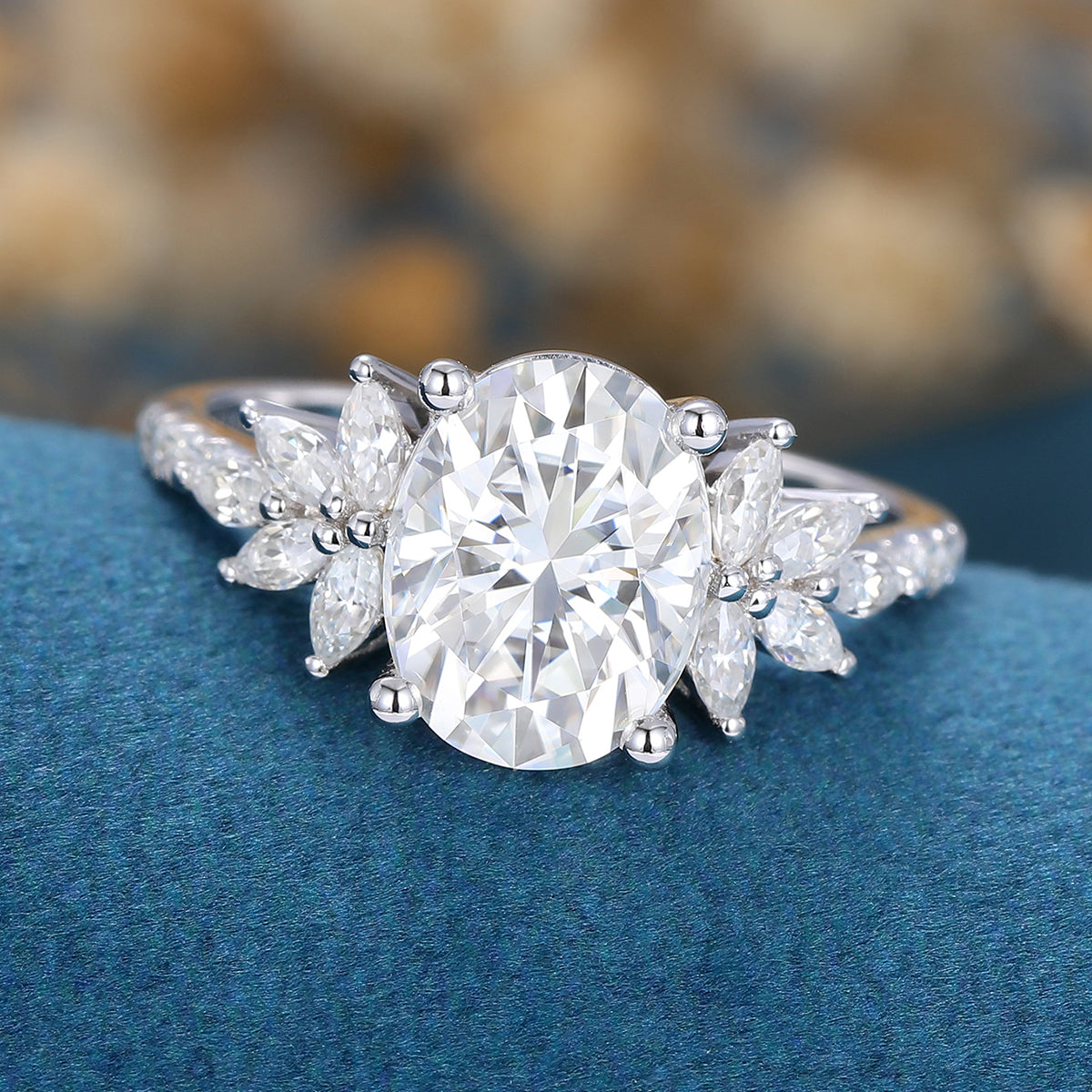 1.91 CT Oval Shaped Moissanite Cluster Engagement Ring 4