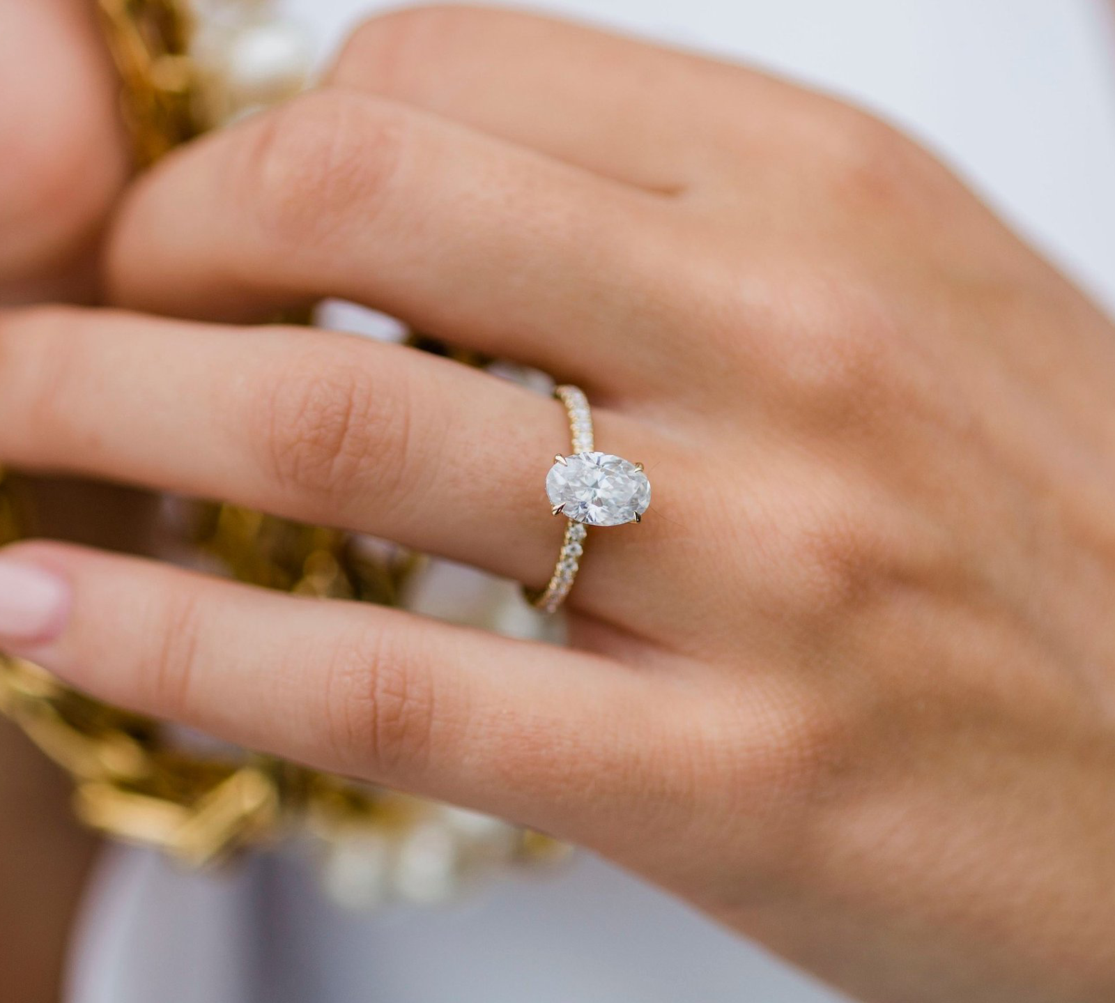 1.85 CT Oval Solitaire Hidden Halo & Pave Moissanite Engagement Ring 1