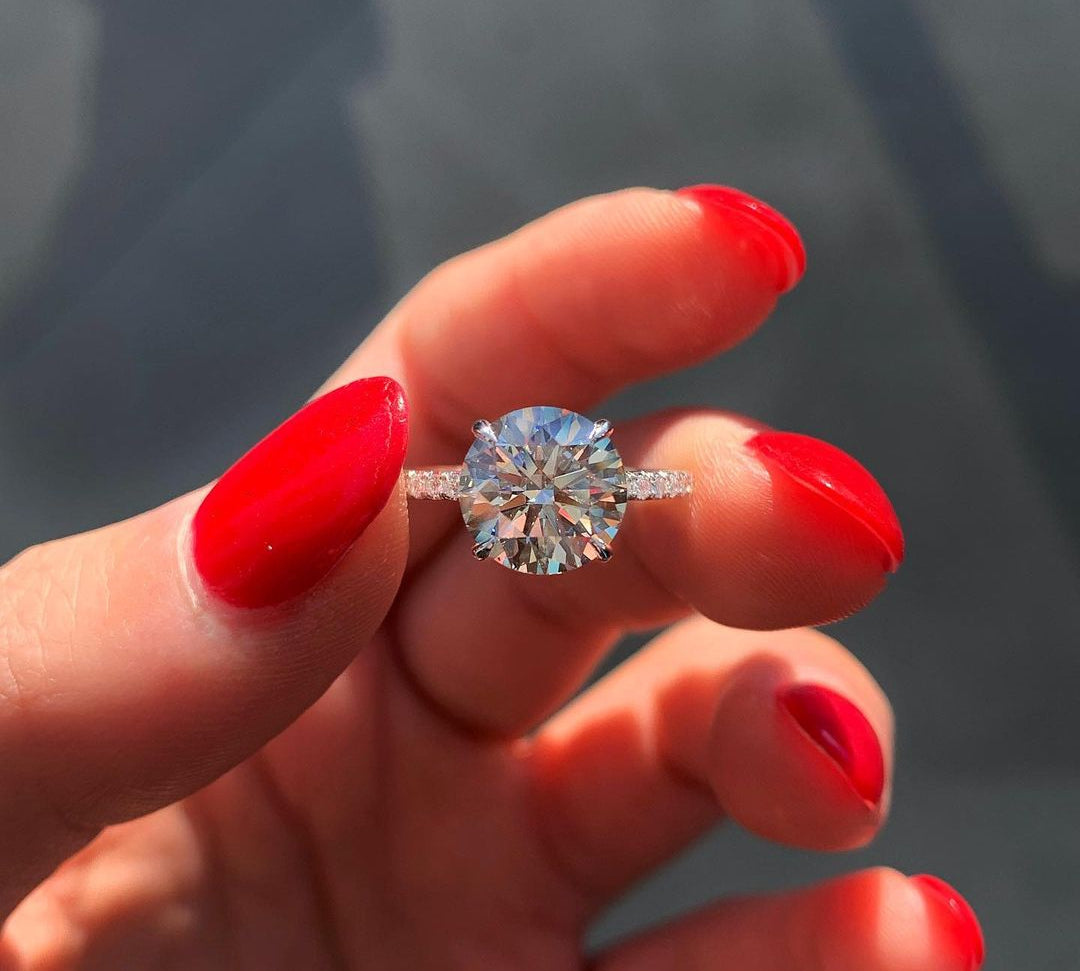 1.5 CT Round Cut Hidden Halo & Pave Moissanite Engagement Ring 3