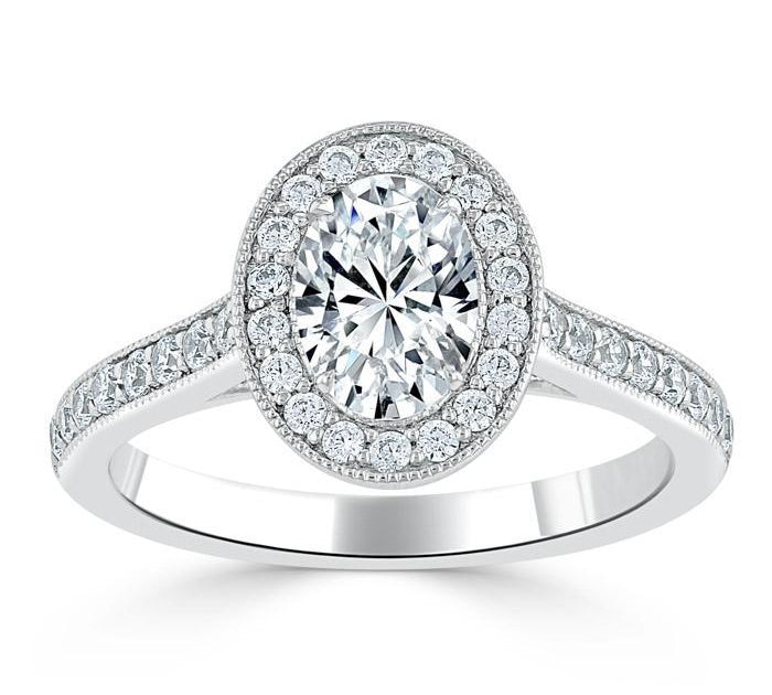 1.0 CT Oval Cut Halo Pave Moissanite Engagement Ring 2