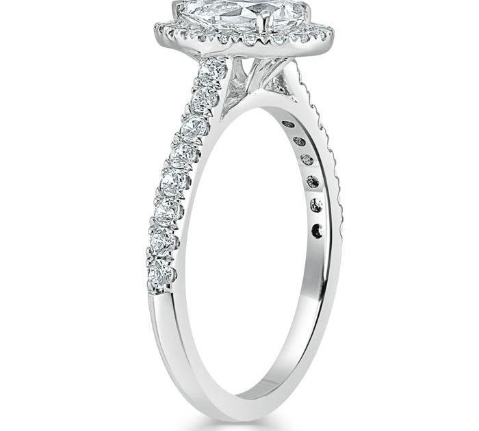 1.0 CT Pear Cut Halo Moissanite Engagement Ring With Pave Setting 3