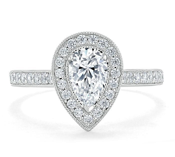 1.52 CT Pear Cut Halo Channel Pave Moissanite Engagement Ring 1