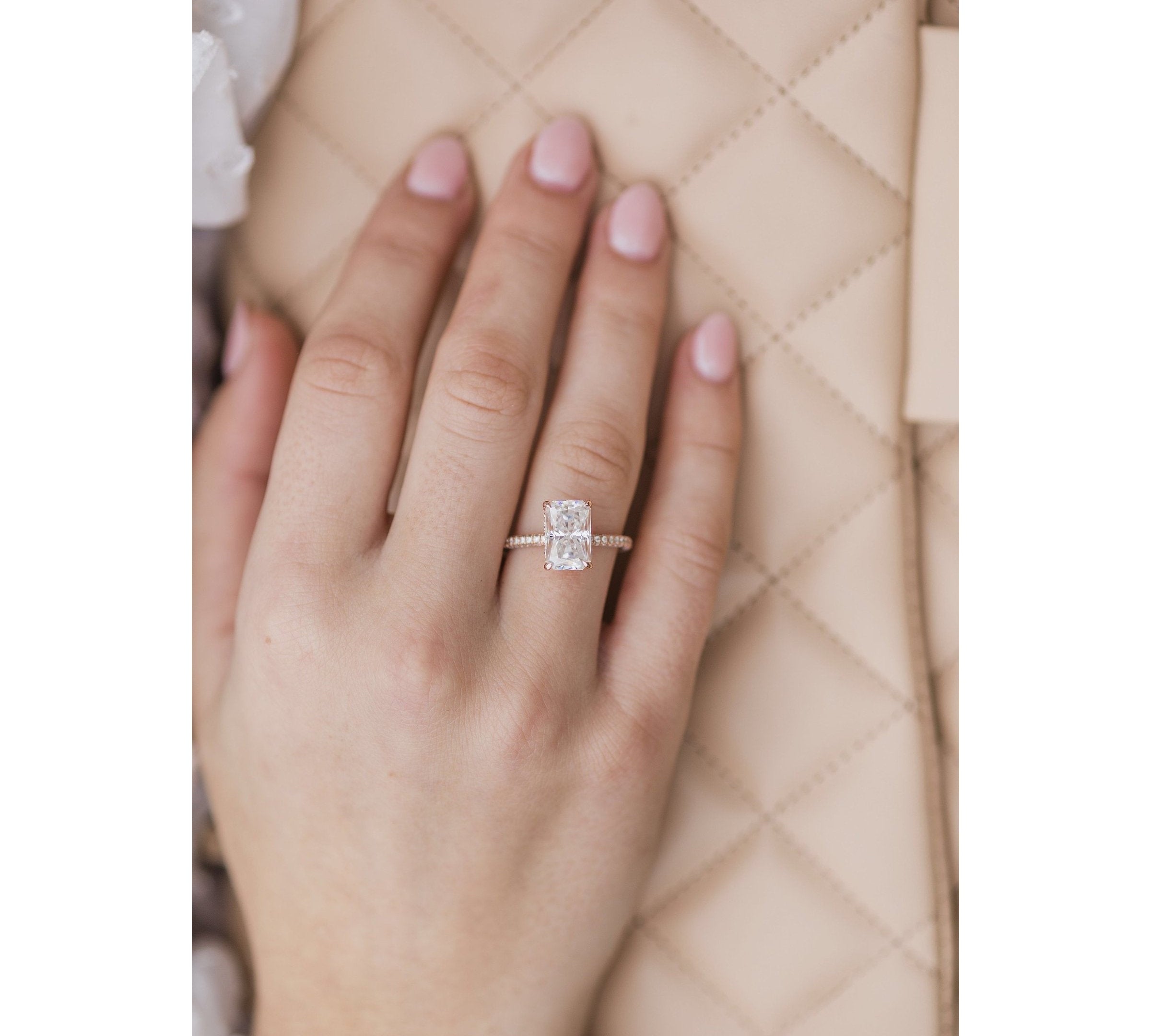 3.55 CT Radiant Solitaire Hidden Halo & Pave Moissanite Engagement Ring 2