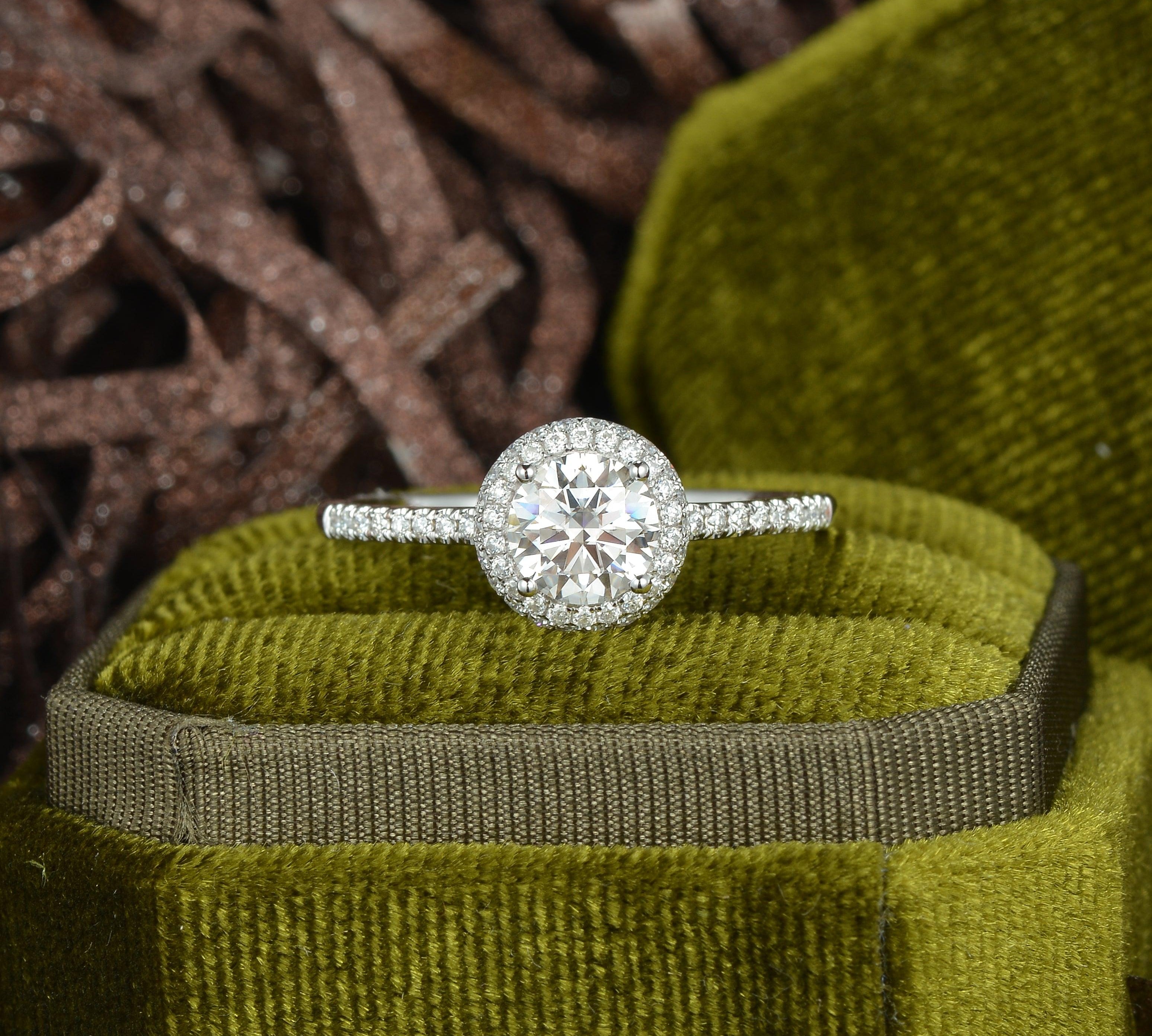 1.0 CT Round Cut Halo Pave Moissanite Engagement Ring 3