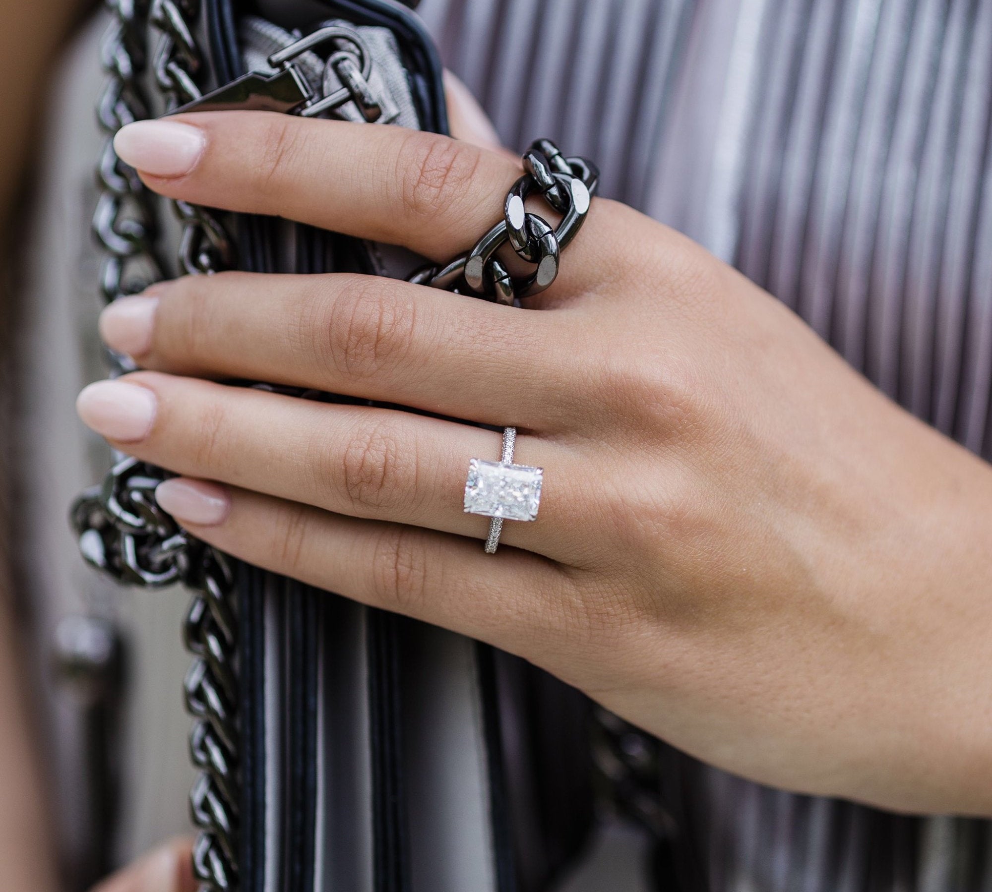 4.60 CT Radiant Solitaire Hidden Halo & Pave Moissanite Engagement Ring 1