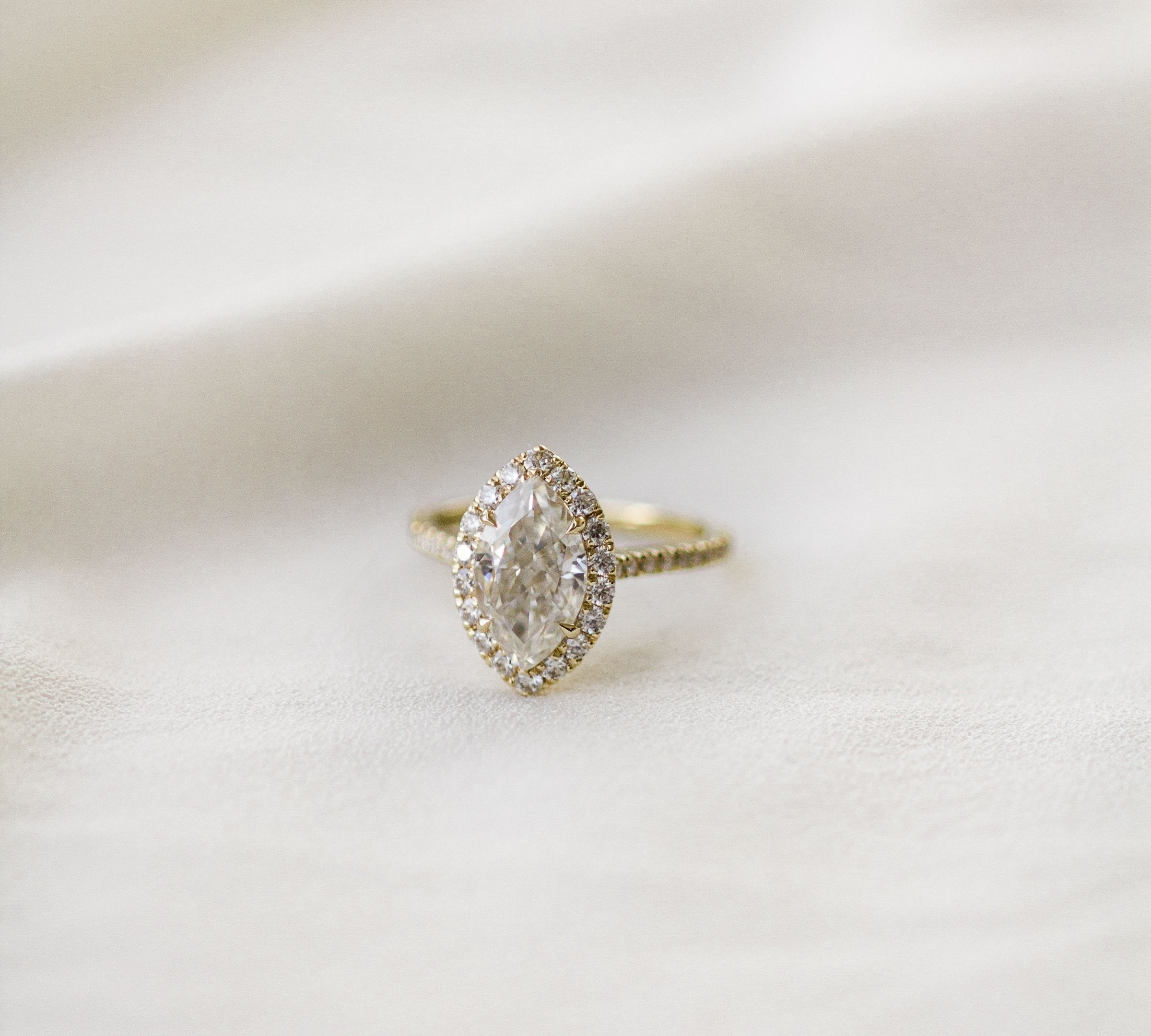 1.75 CT Marquise Cut Halo & Pave Moissanite Engagement Ring 2