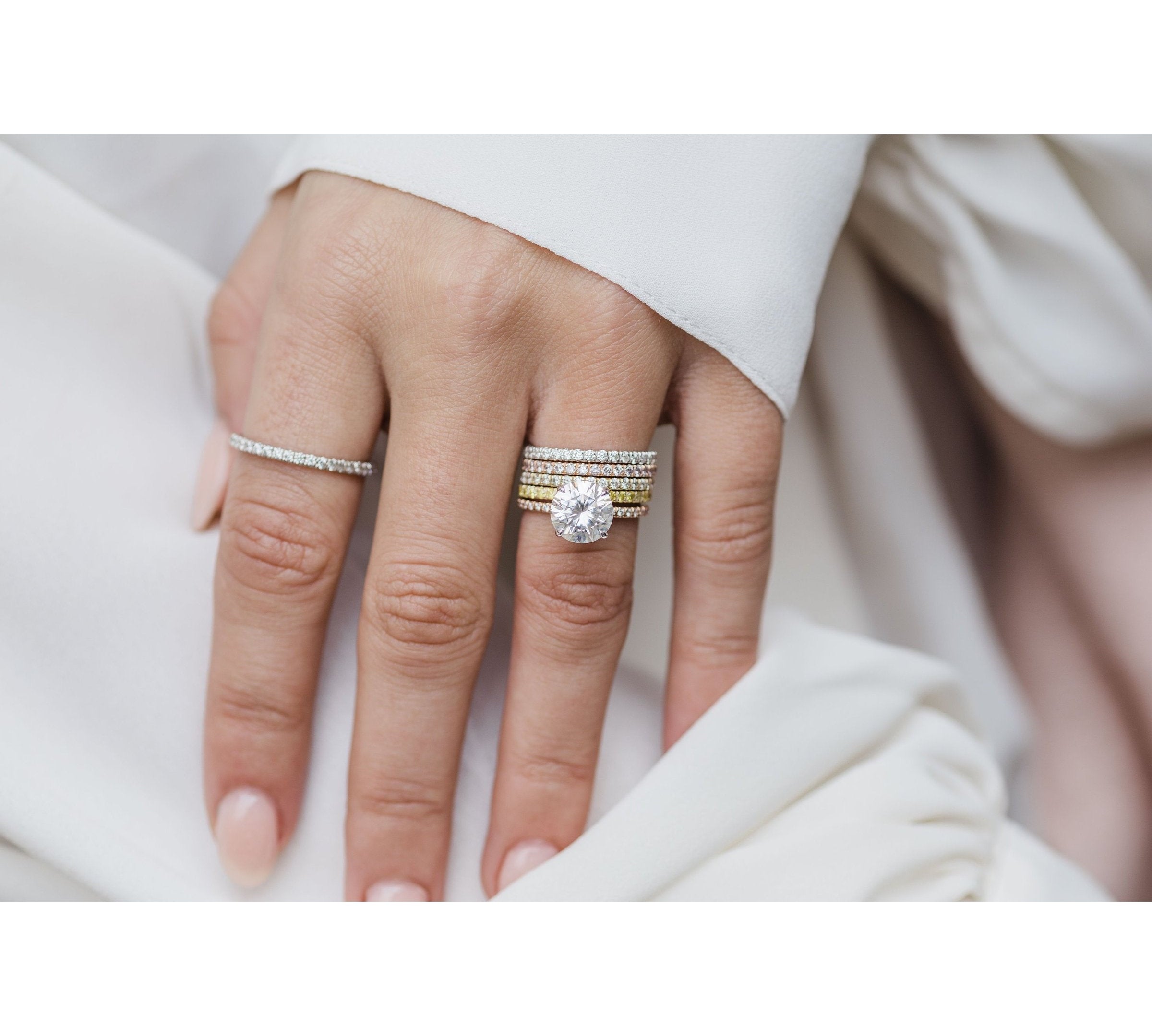 2.10 CT Round Solitaire Hidden Halo & Pave Moissanite Engagement Ring 3