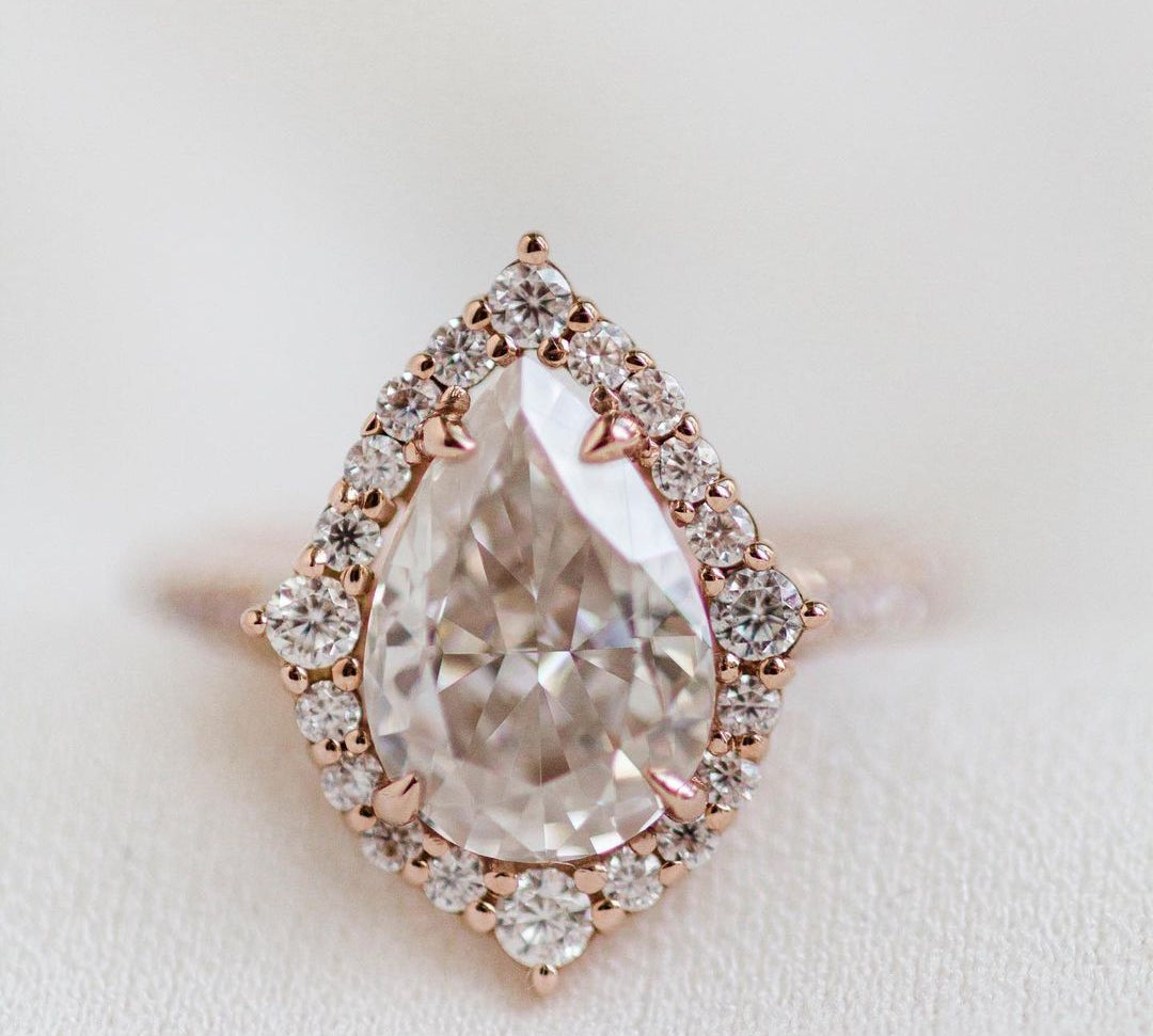 3.0 CT Pear Cluster Halo Moissanite Engagement Ring 1
