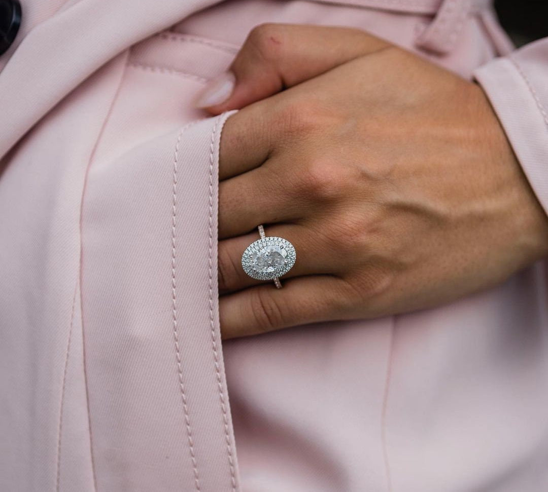 3.85 CT Oval Double Halo Moissanite Engagement Ring 1