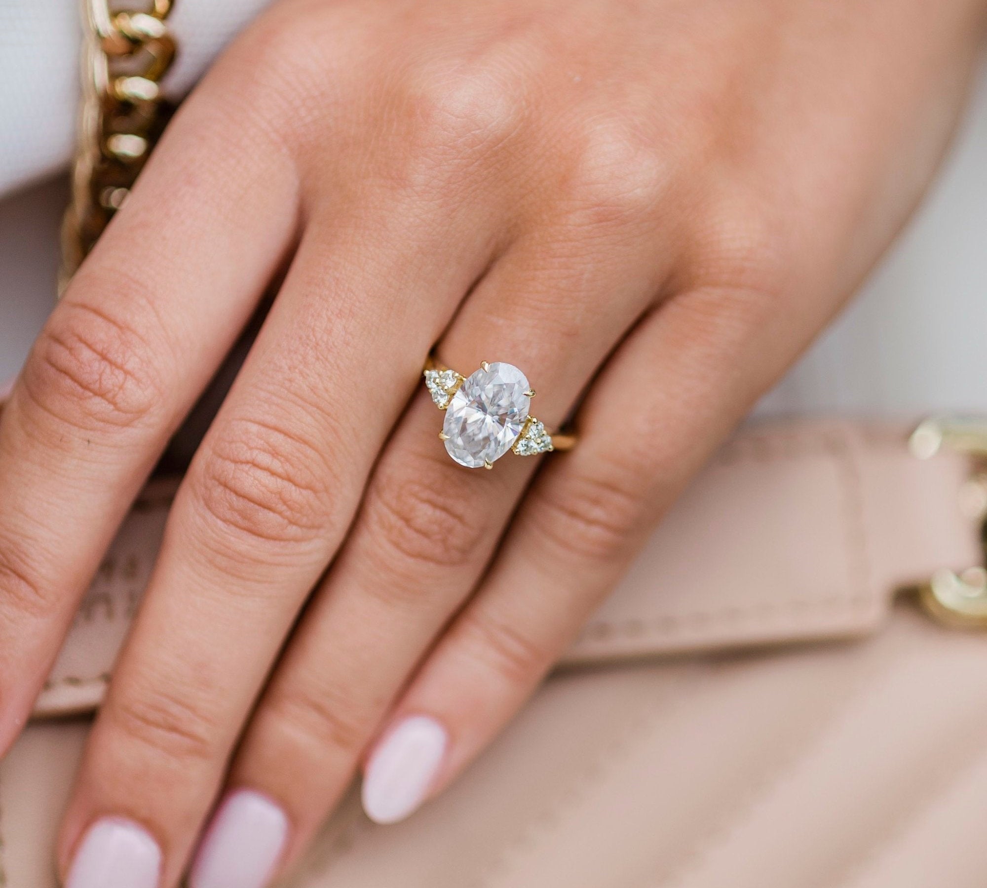 4.0 CT Oval Cluster Moissanite Engagement Ring 1