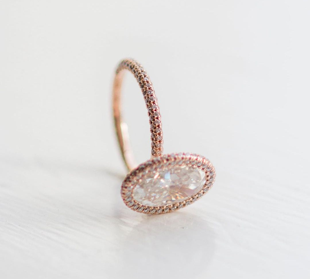 4.0 CT Oval Halo & Pave Moissanite Engagement Ring 2