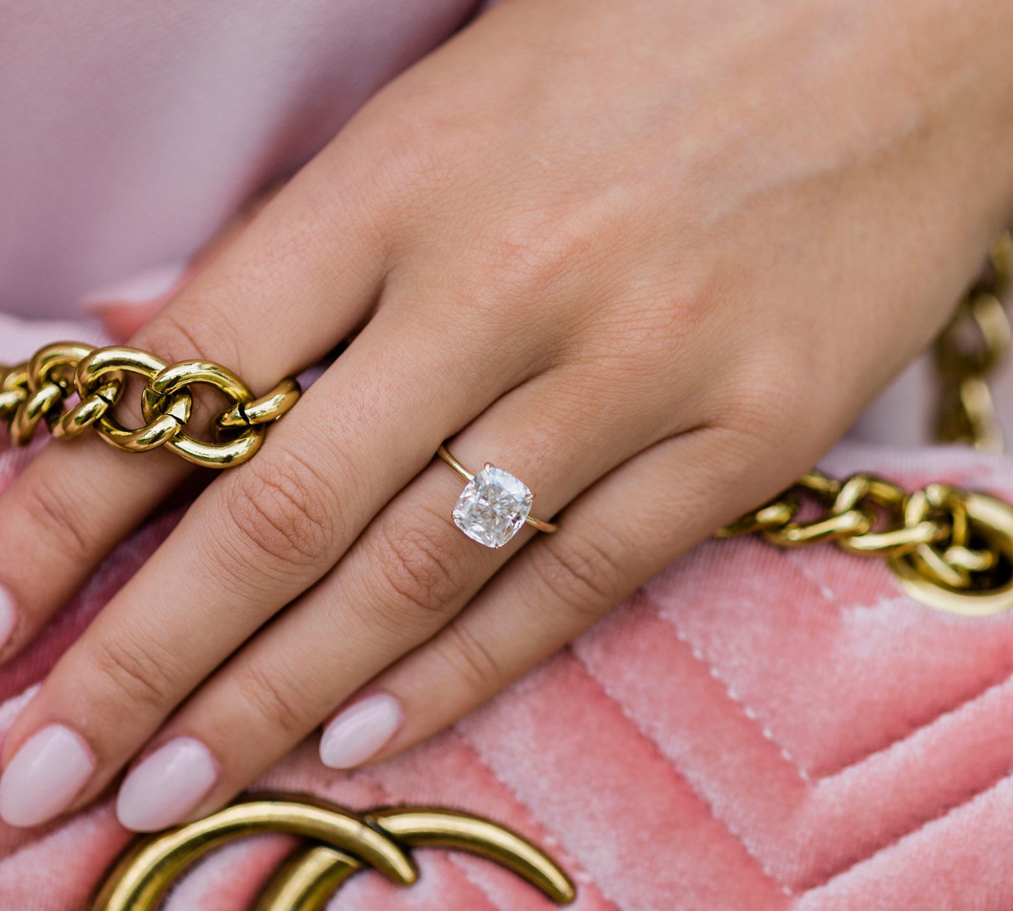 3.0 CT Cushion Solitaire Hidden Halo Moissanite Engagement Ring 1