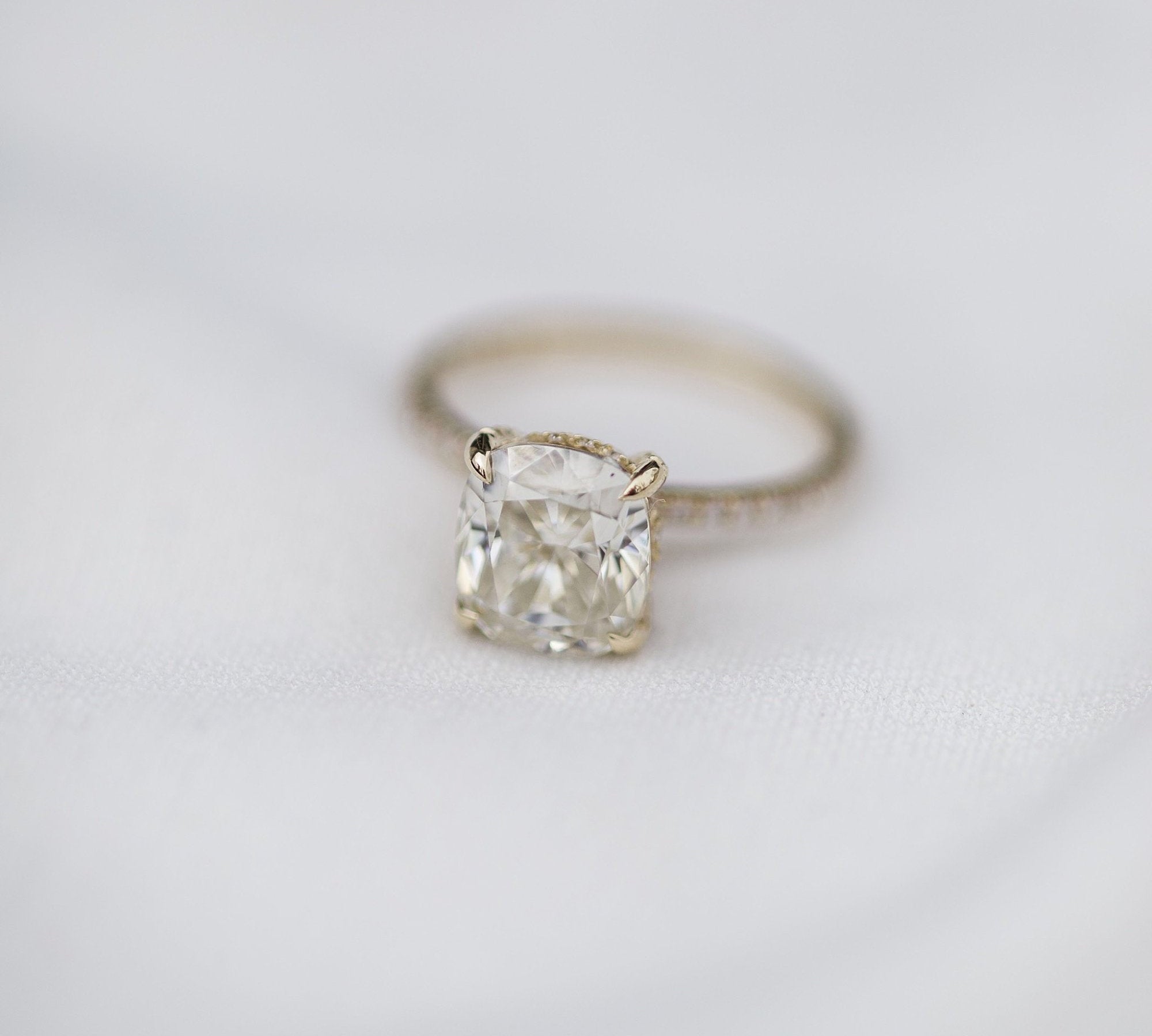 2.77 CT Cushion Solitaire Pave Moissanite Engagement Ring 3