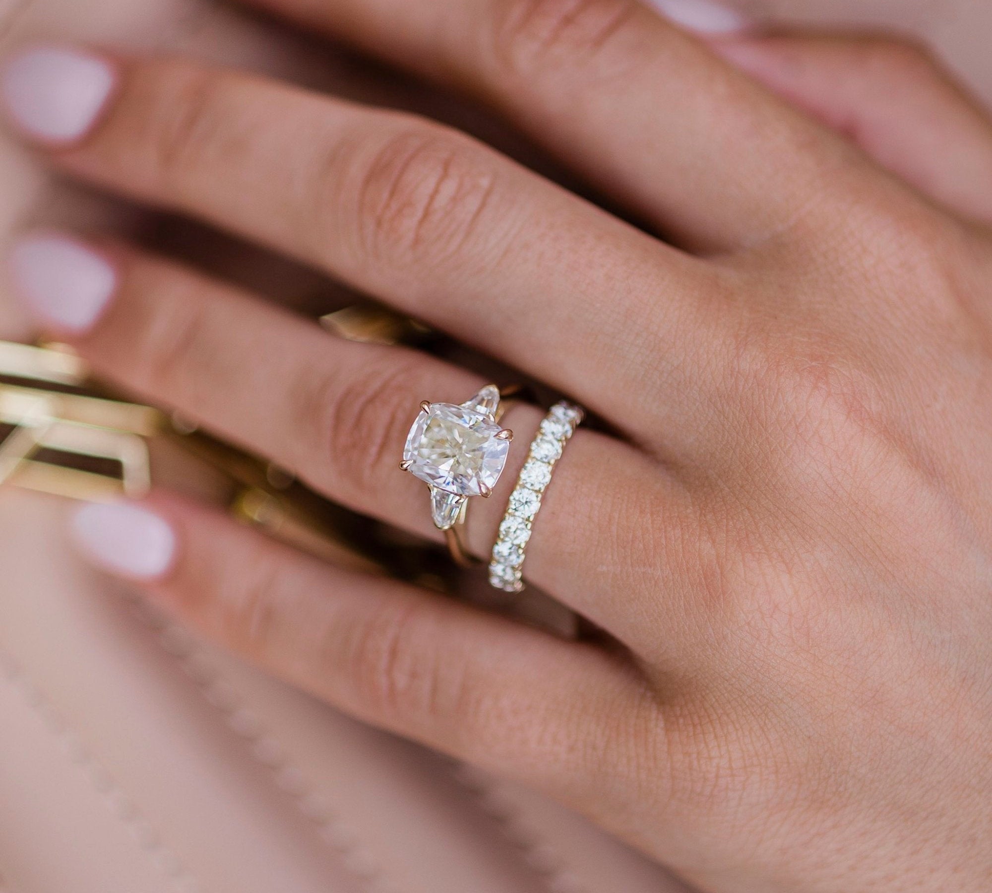 2.50 CT Elongated Cushion Three Stone Moissanite Engagement Ring 2