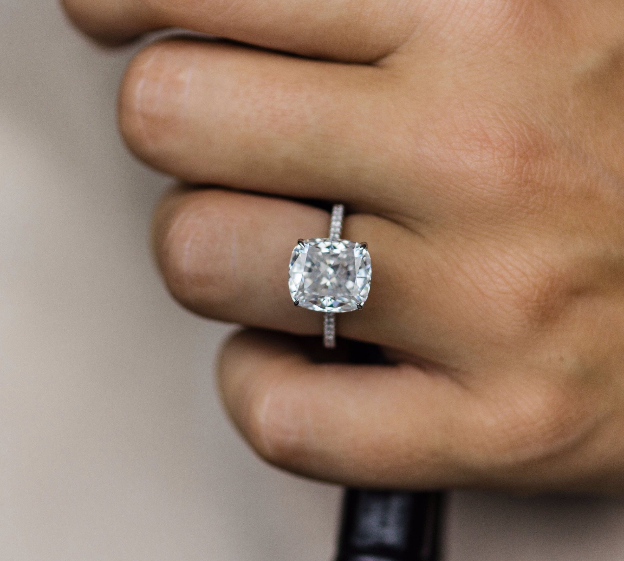 4.65 CT Elongated Cushion Solitaire Hidden Halo Moissanite Engagement Ring 3