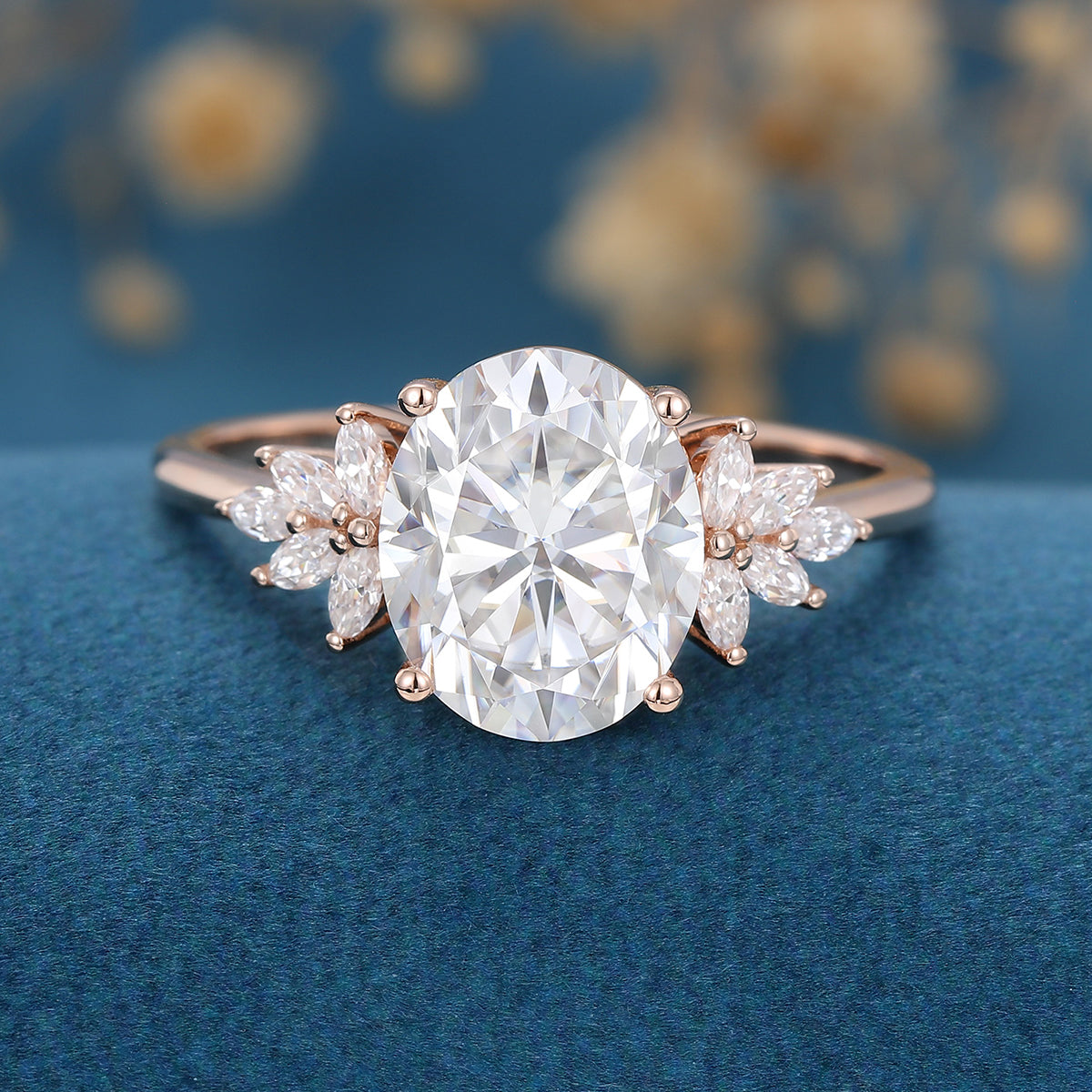 3.74 CT Oval Shaped Moissanite Cluster Engagement Ring 1