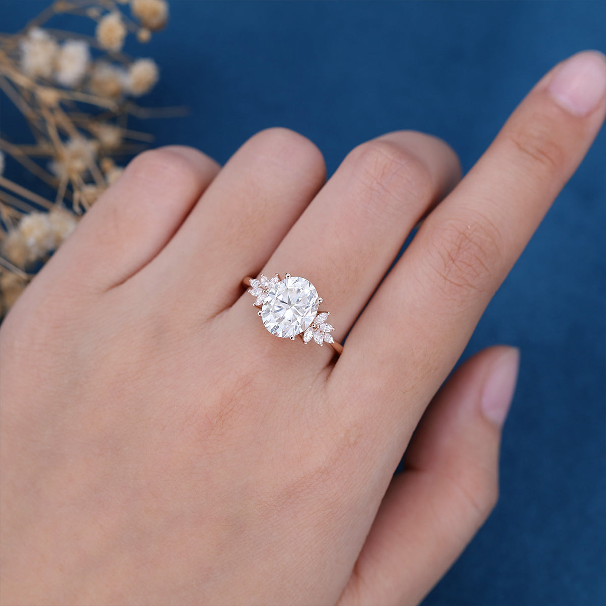 3.74 CT Oval Shaped Moissanite Cluster Engagement Ring 2