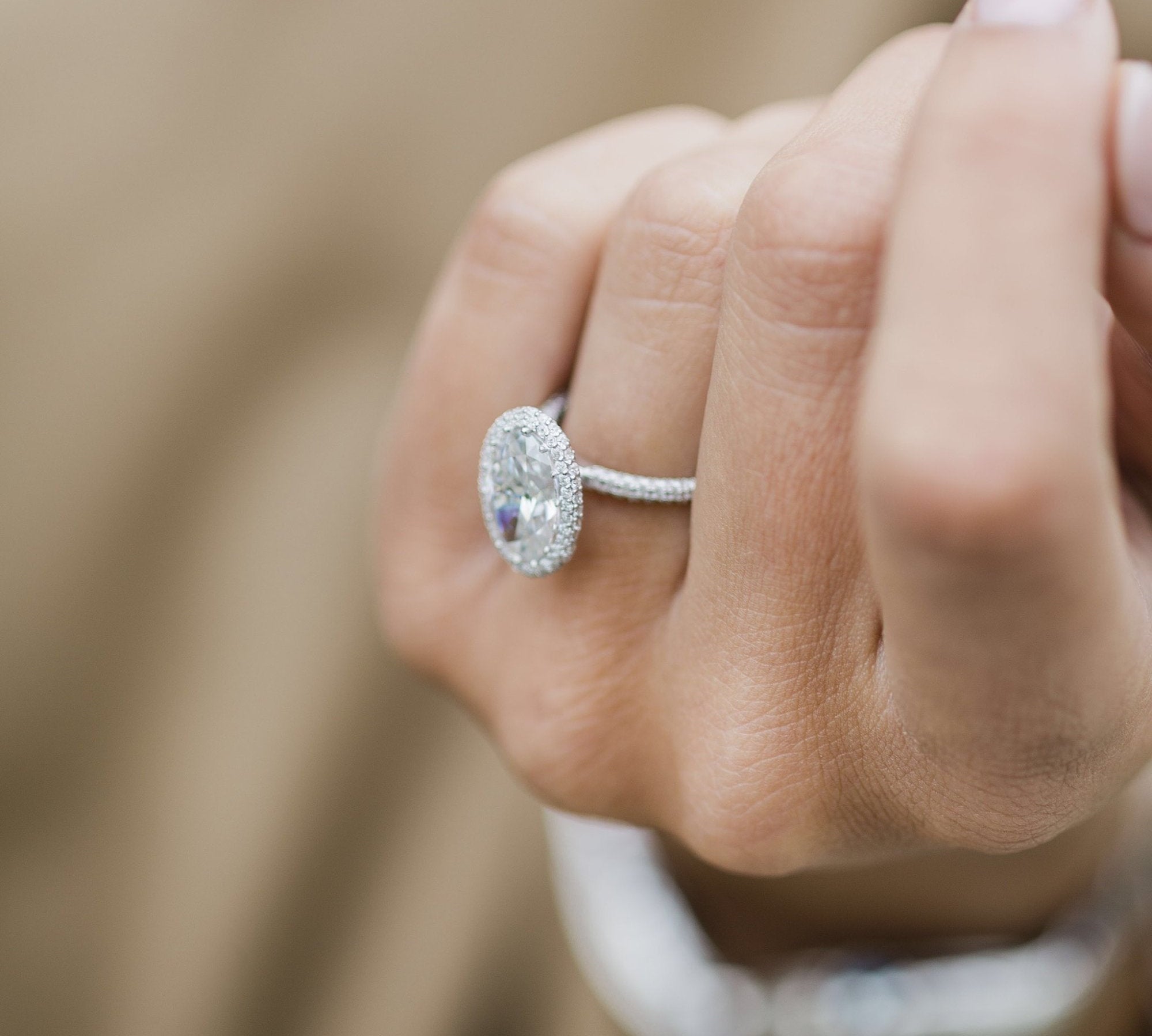 3.85 CT Oval Solitaire Halo & Pave Moissanite Engagement Ring 3