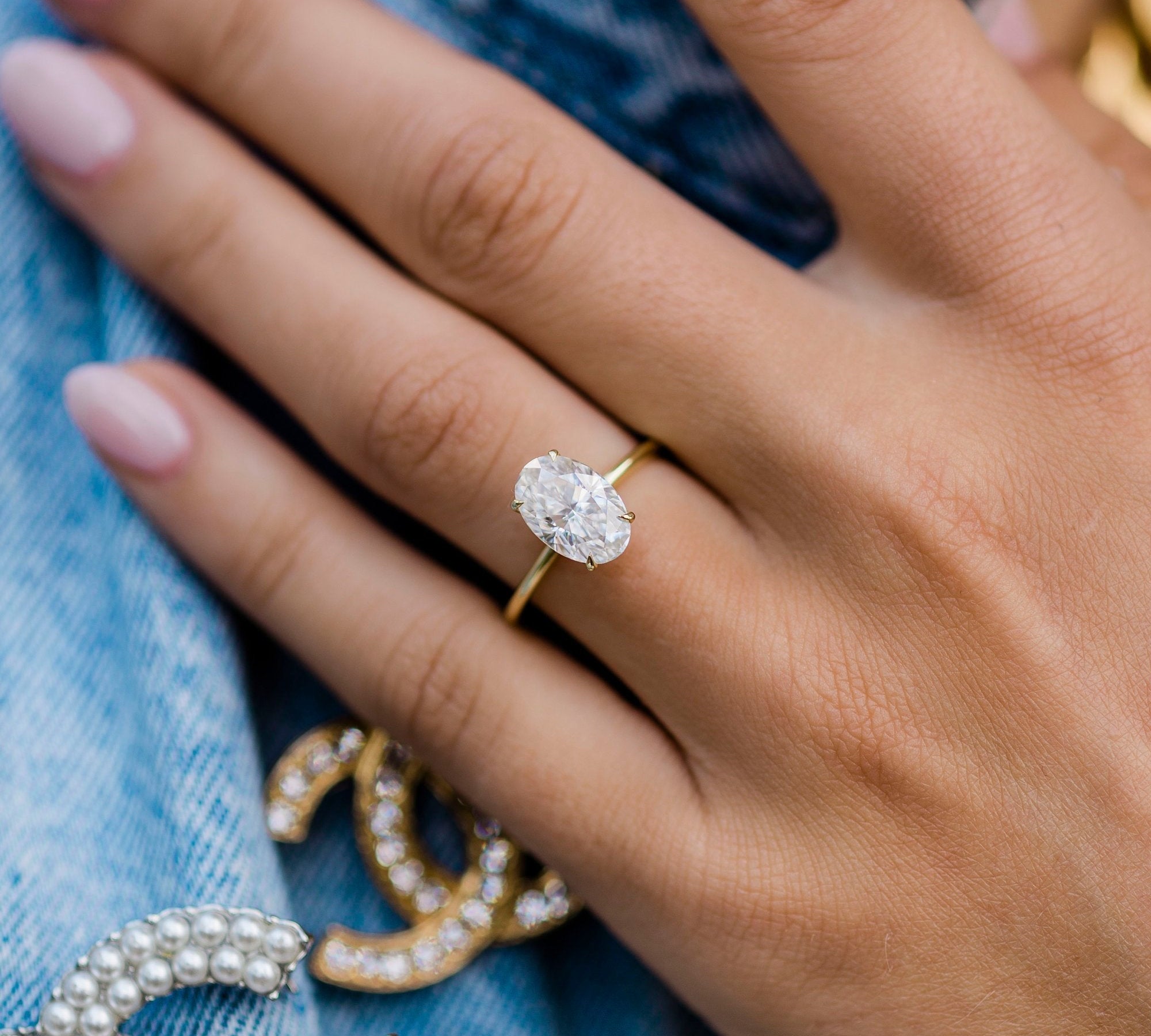 2.70 CT Oval Solitaire Hidden Halo Moissanite Engagement Ring 1