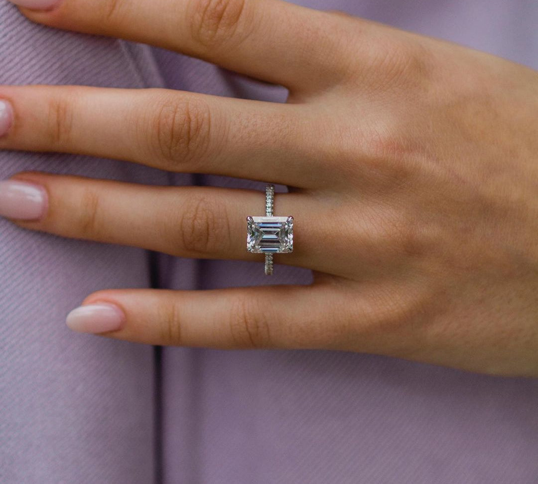 3.25 CT Emerald Solitaire Hidden Halo & Pave Moissanite Engagement Ring 2