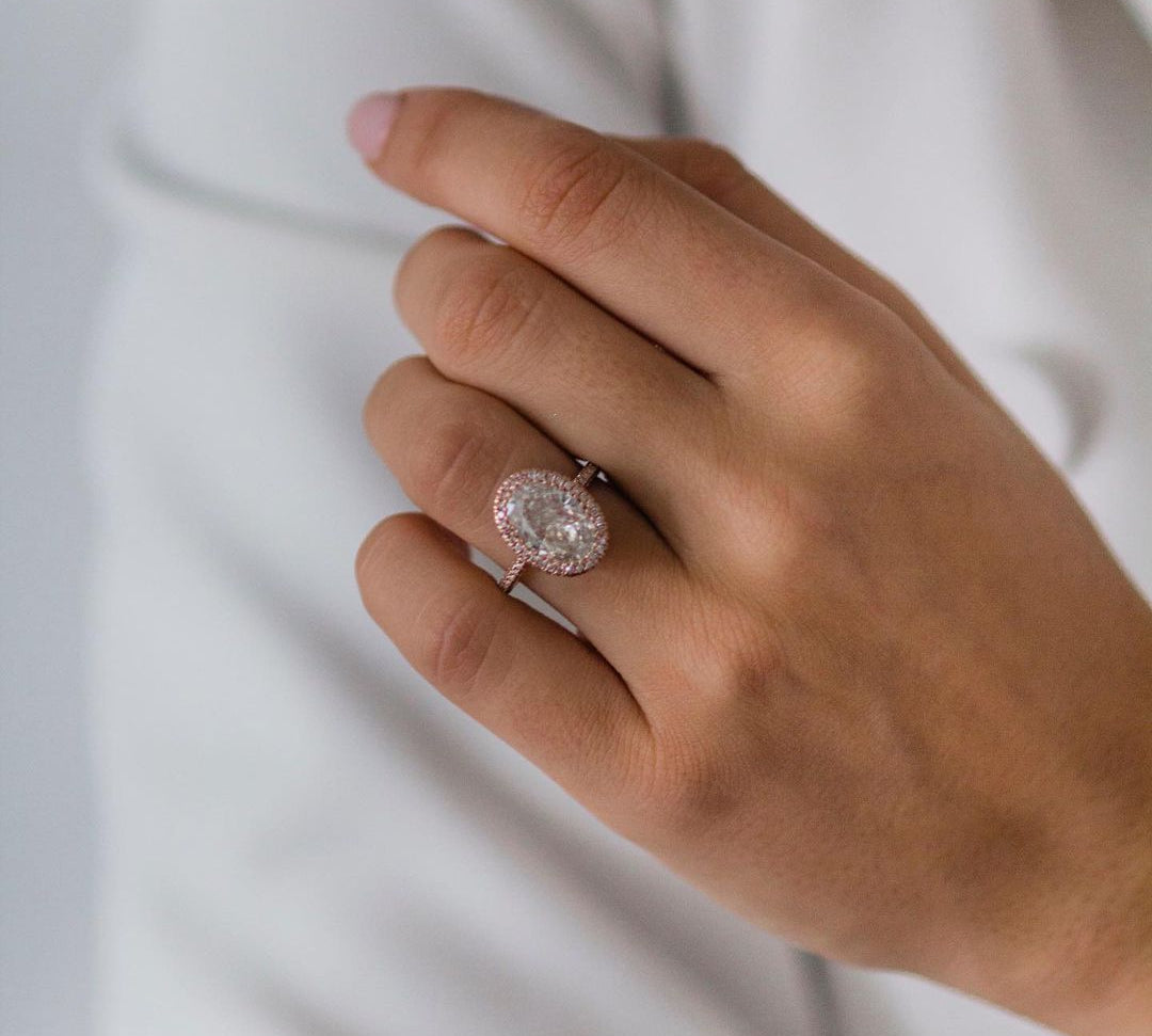 4.0 CT Oval Halo & Pave Moissanite Engagement Ring 3