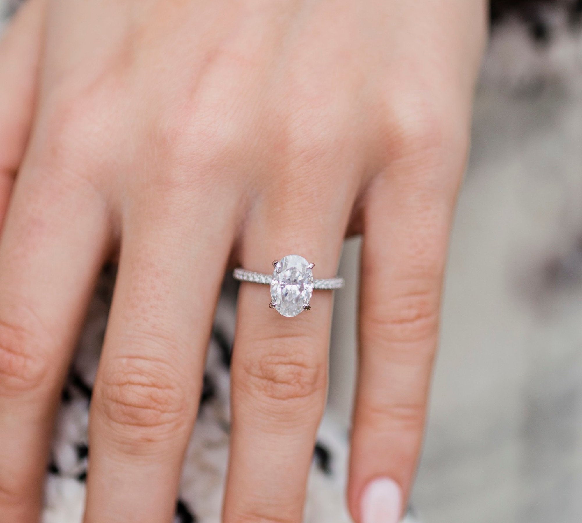 3.0 CT Oval Solitaire Hidden Halo & Pave Moissanite Engagement Ring 3