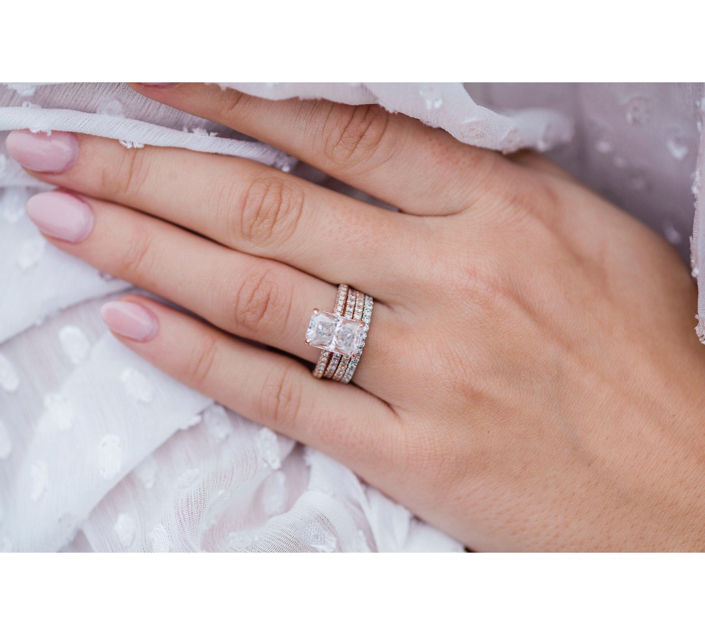 3.55 CT Radiant Solitaire Hidden Halo & Pave Moissanite Engagement Ring 3