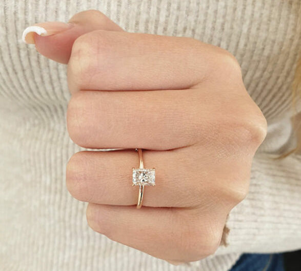 1.04 CT Radiant Hidden Halo Solitaire Moissanite Engagement Ring 2