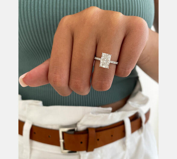 2.43 CT Radiant Solitaire & Pave Moissanite Engagement Ring 2