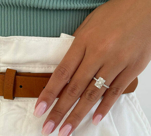 2.43 CT Radiant Solitaire & Pave Moissanite Engagement Ring 1