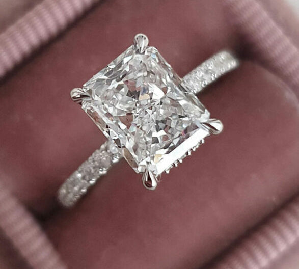 2.1 CT Radiant Hidden Halo & Pave Moissanite Engagement Ring 2