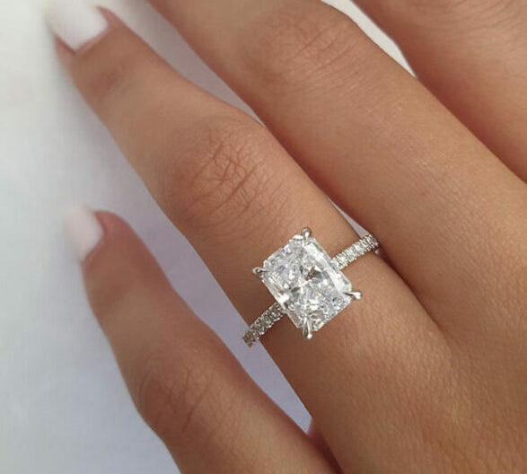 2.1 CT Radiant Hidden Halo & Pave Moissanite Engagement Ring 1