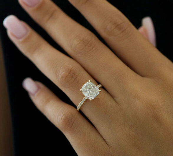 3.25 CT Cushion Solitaire & Pave Moissanite Engagement Ring 1