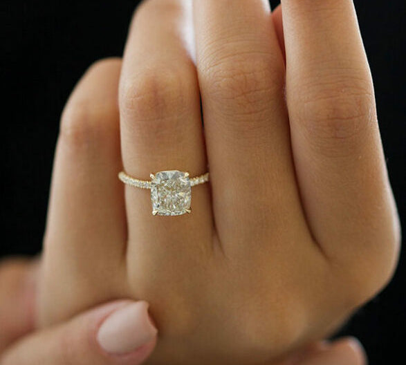 3.25 CT Cushion Solitaire & Pave Moissanite Engagement Ring 2