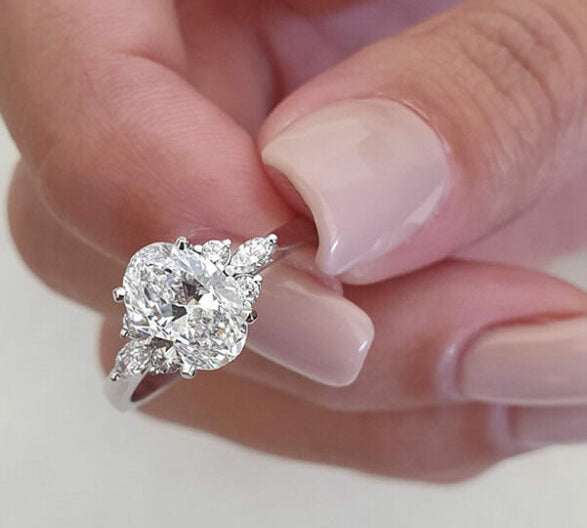 2.1 CT Oval Cut Cluster Style Moissanite Engagement Ring 2